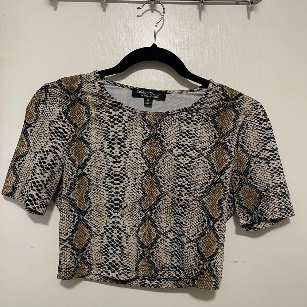 Celebrity Fashion Hera Collection Snakeskin Print Crop Top Short Sleeve Small